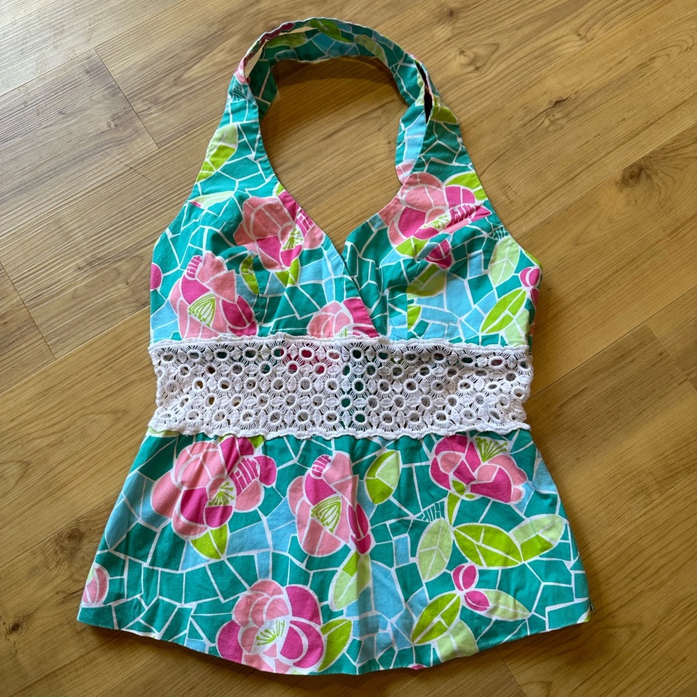 EUC Lilly Pulitzer Vintage Mosaic Crochet Halter Top